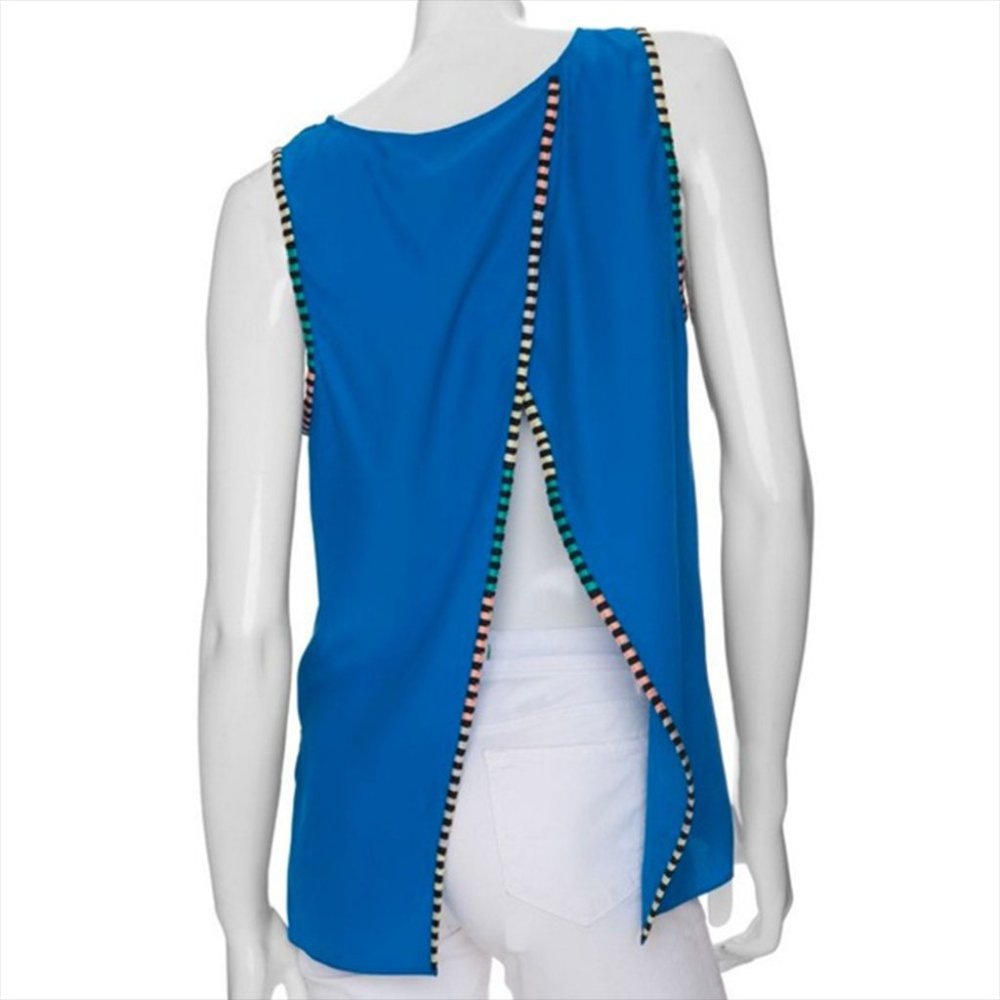 Parker Tribal Embroidered Trim Open Back Top, M